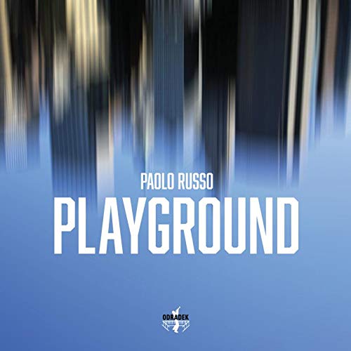 "Album cover with 'Paolo Russo Playground' in white text on blue background."