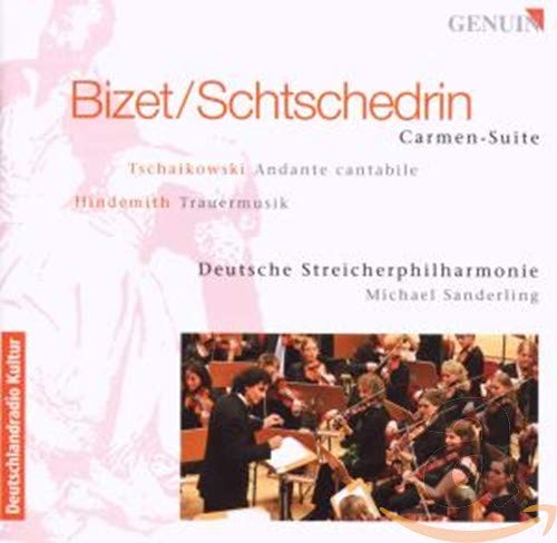 CD cover featuring an orchestra and composers Bizet and Schtschedrin.