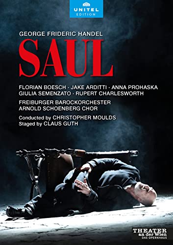 DVD cover for Handel’s opera *Saul*, featuring a distressed man.