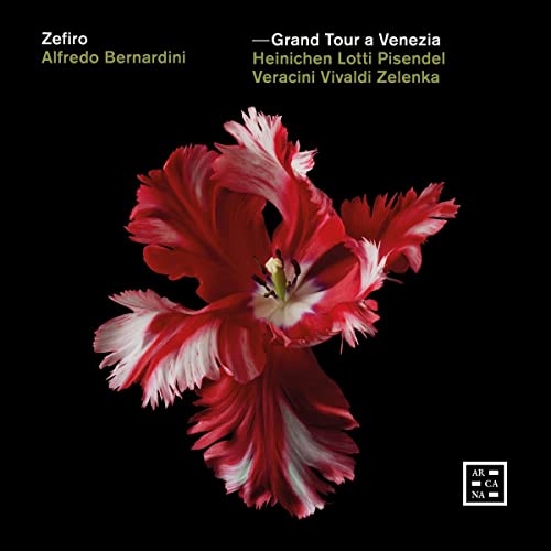 CD cover featuring a red and white ruffled flower against a black background.