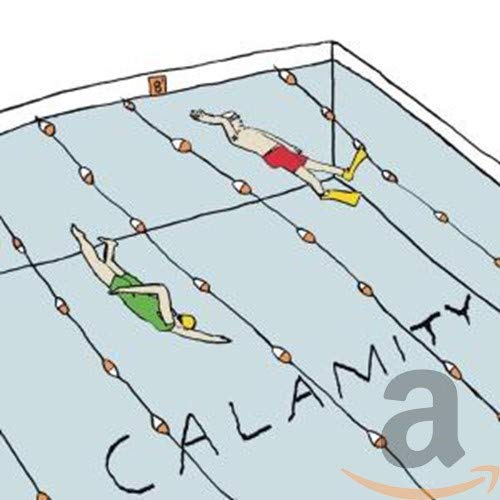 Illustration of two swimmers in a pool with the word "CALAMITY".