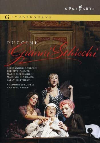 DVD cover for Puccini’s Gianni Schicchi opera with performers pictured.