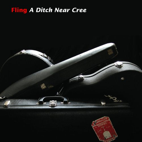 "Album cover featuring a black violin case with a red sticker on a black background."