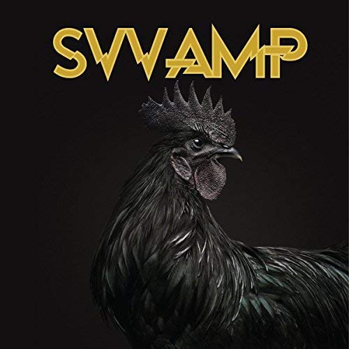 Black rooster portrait with gold "SVVAMP" text on a dark background.