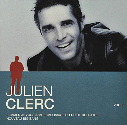 Julien Clerc album cover with portrait and red silhouette figure.