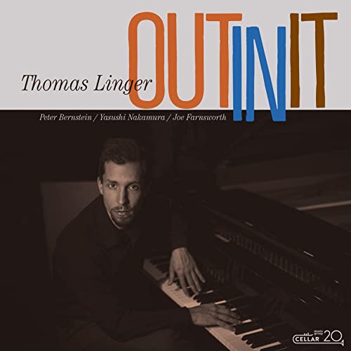 CD cover: Thomas Linger at a piano, with orange and blue title text.