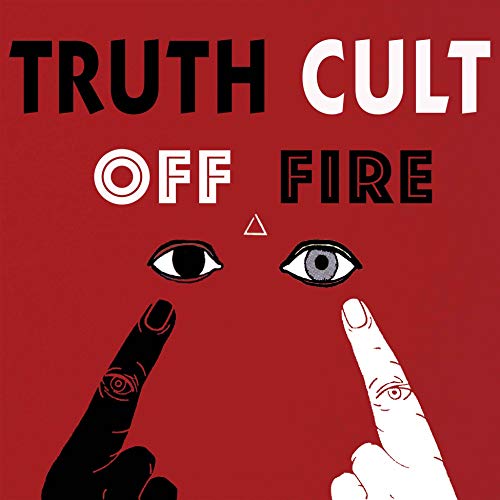 Album cover with red background, text, two eyes, and two pointing fingers.