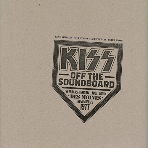 Kiss album cover: "Off The Soundboard" live in Des Moines, 1977.