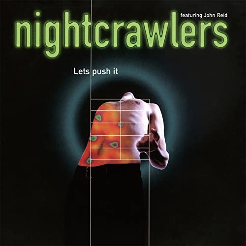Nightcrawlers album cover: torso with grid overlay, dark background, green text.