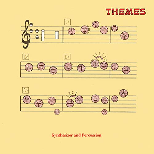Yellow album cover with musical notes and red text "Themes" and "Synthesizer and Percussion".