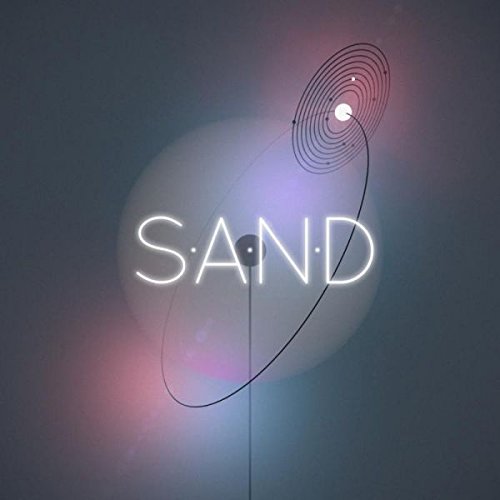"CD case with 'SAND' in neon letters, Amazon logo, on a dark background."