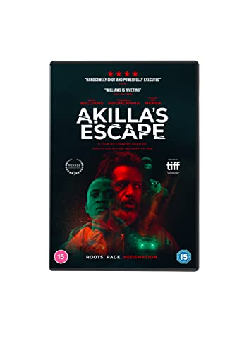 Akilla's Escape" DVD cover featuring two men’s faces in red and blue tones.