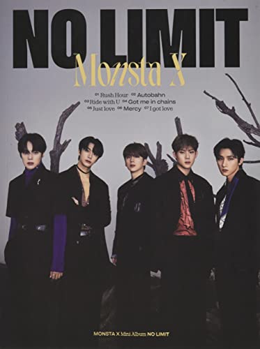 Monsta X album cover, five members in dark clothing, tree branches.
