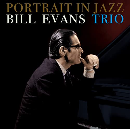 CD cover of Bill Evans Trio’s “Portrait In Jazz” featuring Evans at piano.