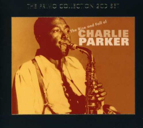 "CD cover with sepia-toned image of Charlie Parker playing saxophone."