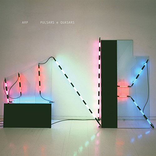 A vinyl record cover featuring abstract, glowing, black-and-white striped sculptures against a white background.