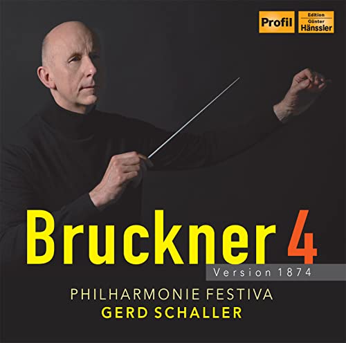 Conductor Gerd Schaller with baton, album cover for Bruckner 4, Version 1874.