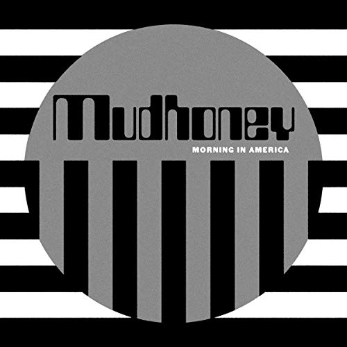 Mudhoney album cover: gray and black striped circle on striped background.
