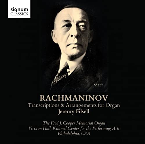 CD cover featuring a black and white portrait of Sergei Rachmaninov.