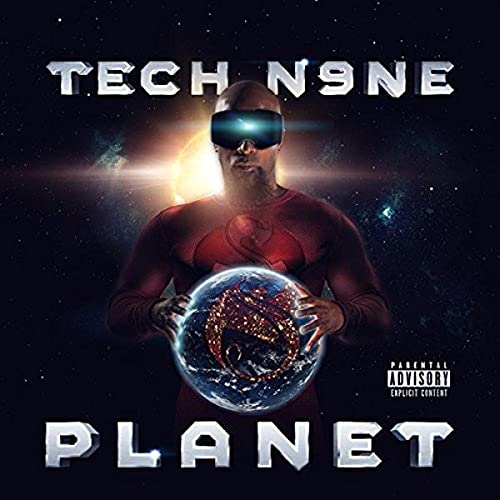 Tech N9ne album cover: artist with a glowing planet, space background.