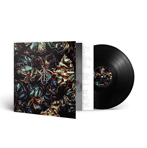 Vinyl record and sleeve with floral, dark, and textured artwork.