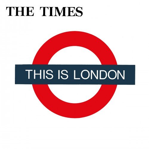 The image is a red circle with a blue banner across it, displaying white text. A concise, descriptive alt text for this image could be: "Red circle with 'This is London' text on blue banner."