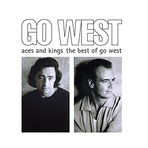 "Album cover with two black and white portraits of men, titled 'Go West'."