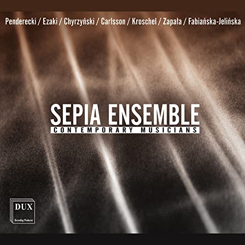 CD cover for Sepia Ensemble: Contemporary Musicians, with abstract light streaks.