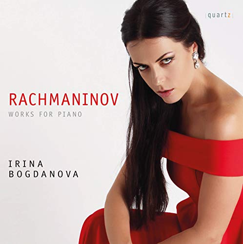 CD cover featuring pianist Irina Bogdanova in a red dress.
