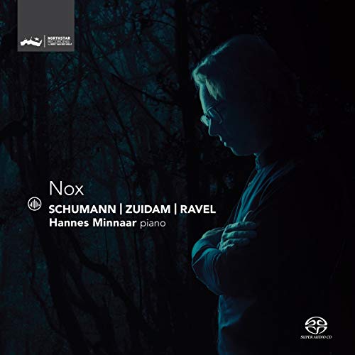 CD cover with a man in a dark forest, text: "Nox, Hannes Minnaar piano".