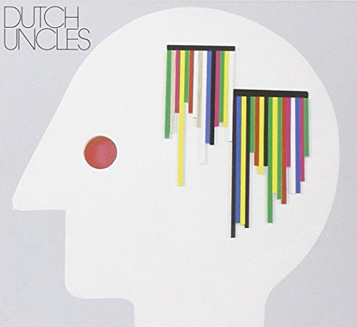 "Album cover with a white silhouette of a head and multicolored strips."
