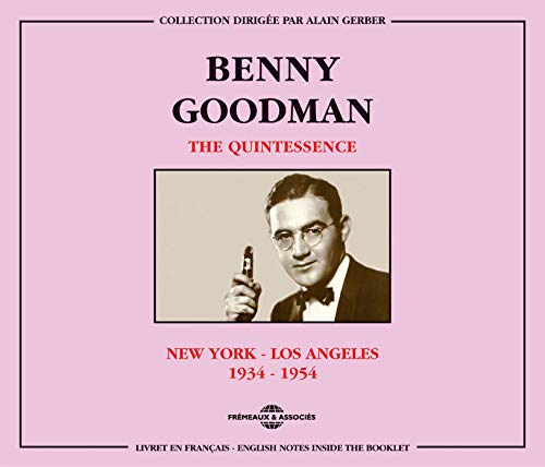 Benny Goodman portrait on a pink album cover for "The Quintessence" 2CD.