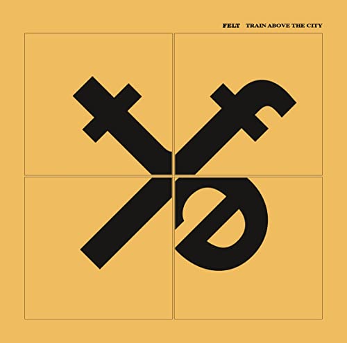 Felt album cover: yellow square with black abstract railway crossing symbol.