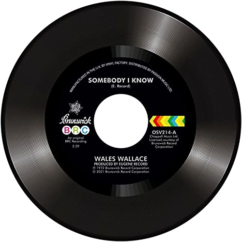 Black vinyl record label with white text: “Somebody I Know” by Wales Wallace.