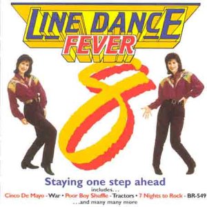 "CD cover with two women dancing, 'Line Dance Fever Vol 8' title in bold font."