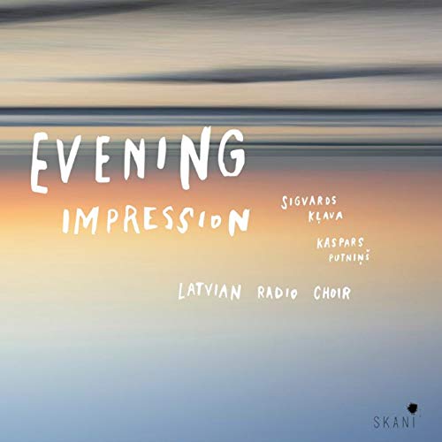 "CD cover with 'Evening Impression' text, gradient background, and 'Latvian Radio Choir' details."