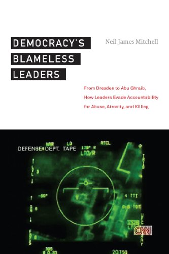 "Book cover with title 'Democracy's Blameless Leaders' and a green night vision image."