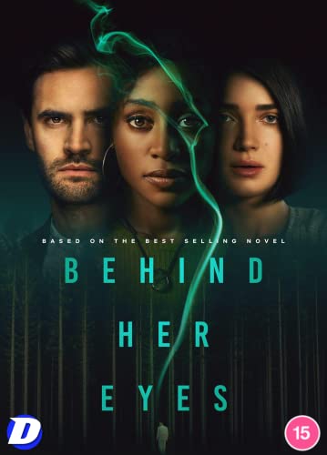 DVD cover for "Behind Her Eyes" featuring three faces and teal smoke.