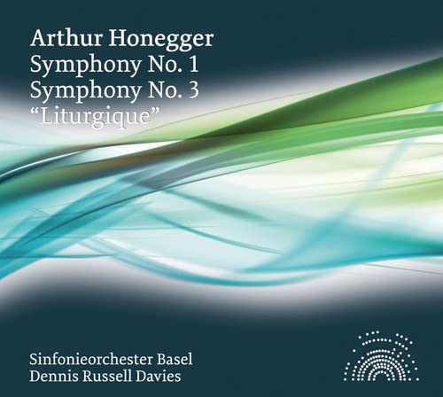 CD cover for Honegger symphonies with abstract blue and green waves.