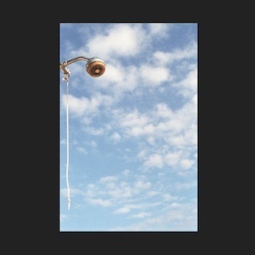 CD cover with a showerhead against a blue, cloudy sky.