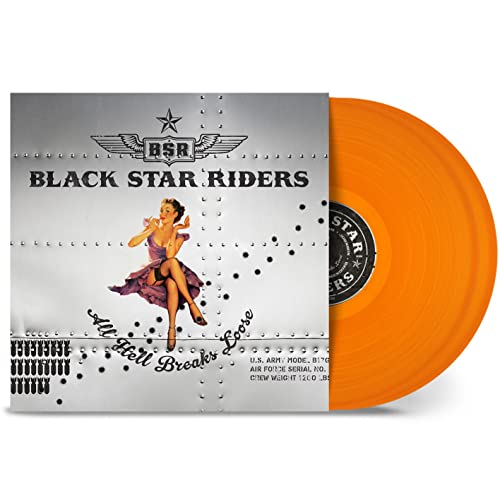 Black Star Riders "All Hell Breaks Loose" vinyl record, orange disc visible.