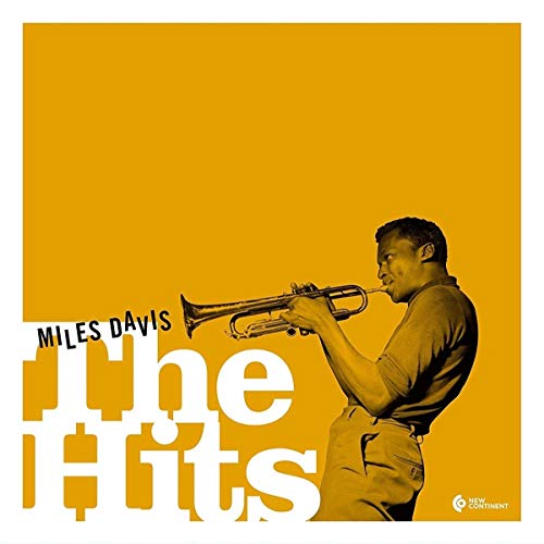 Miles Davis playing trumpet against a solid yellow background with white text overlay.
