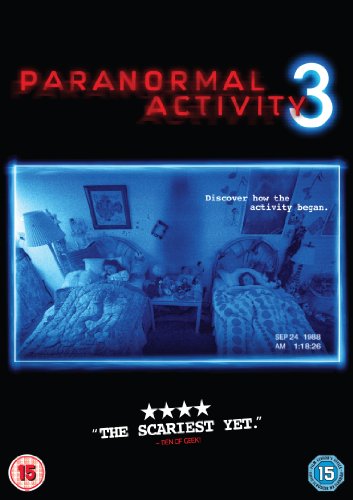 Paranormal Activity 3" DVD cover featuring a dimly lit bedroom scene.