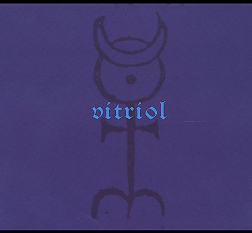 The image is a blue album cover with a symbol and the word "vitriol".