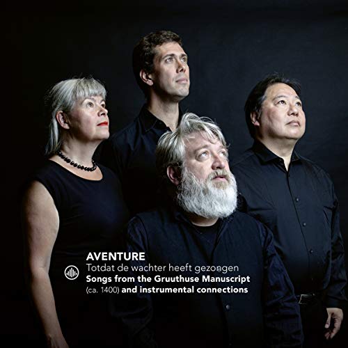 CD cover with four musicians in black against a dark background.