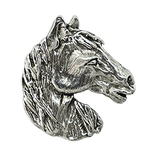 Silver horse head sculpture, detailed texture, isolated on a white background.