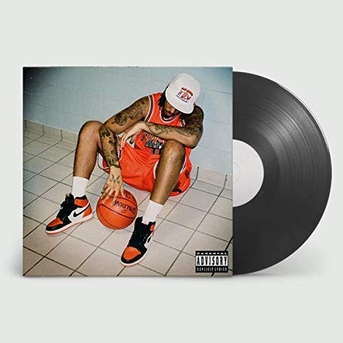 Aj Tracey album cover with a basketball and vinyl record shown.