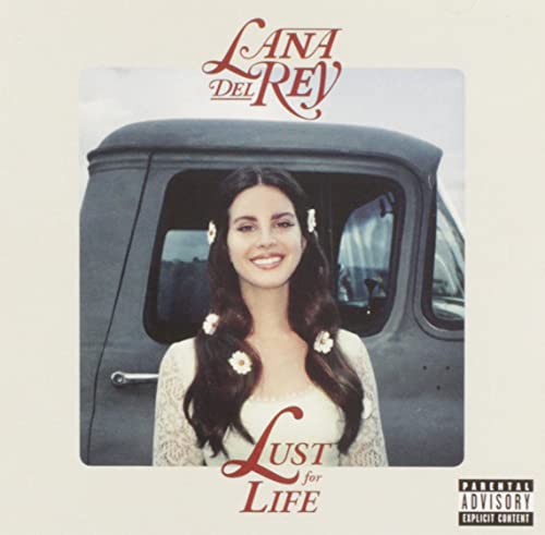Lana Del Rey album cover, showing her with flowers and a car.
