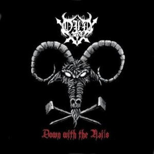 Black and white album cover featuring a demonic ram skull with nails.