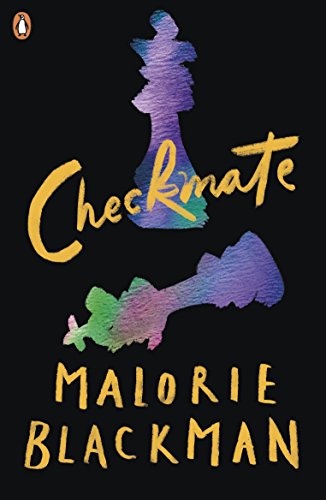 "Book cover with a black woman and white man, title 'Checkmate' in red."
